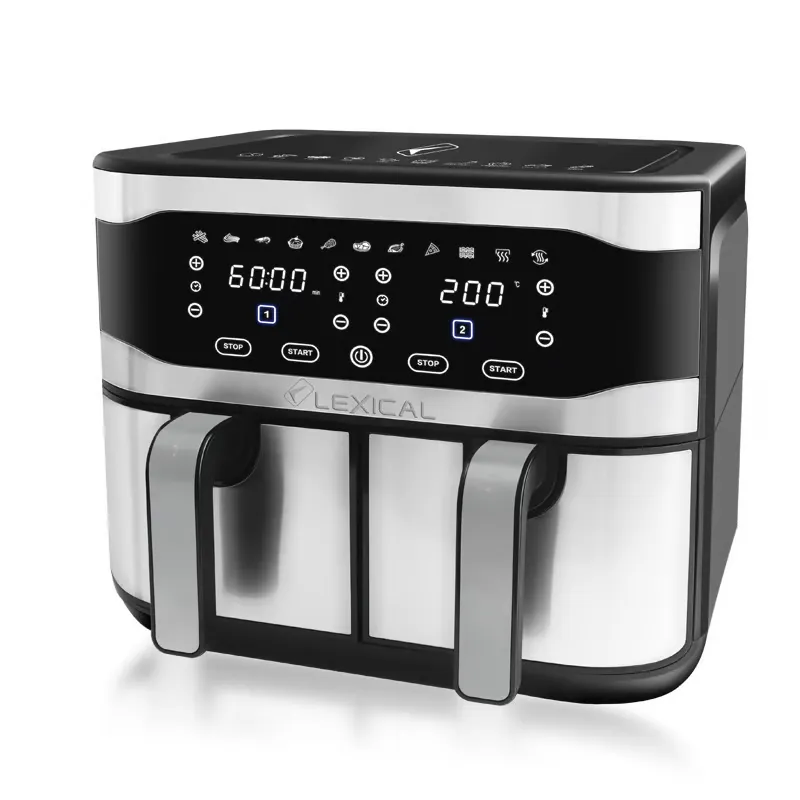 Friteuse à air Lexical LAF-3081 – 9L - 2100W - Double Bacs - Écran Tactile - Inox